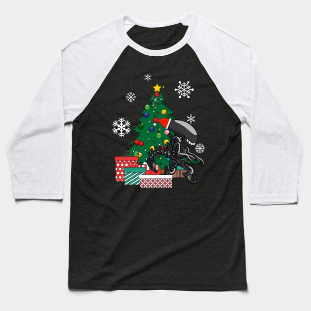 Alien Xenomorph Around The Christmas Tree Baseball T-Shirt by Nova5